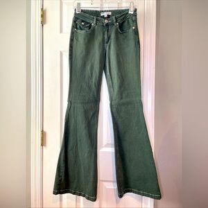 Garage Denim Juniors 3 Low Rise Flare‎ Jeans Green Y2K